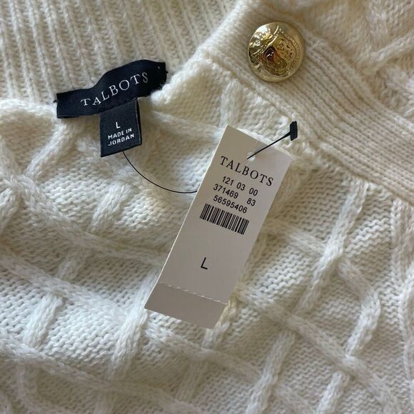 New Talbots Mock Neck Winter White Cable Knit Sweater Women’s Large Fisherman - Picture 3 of 6